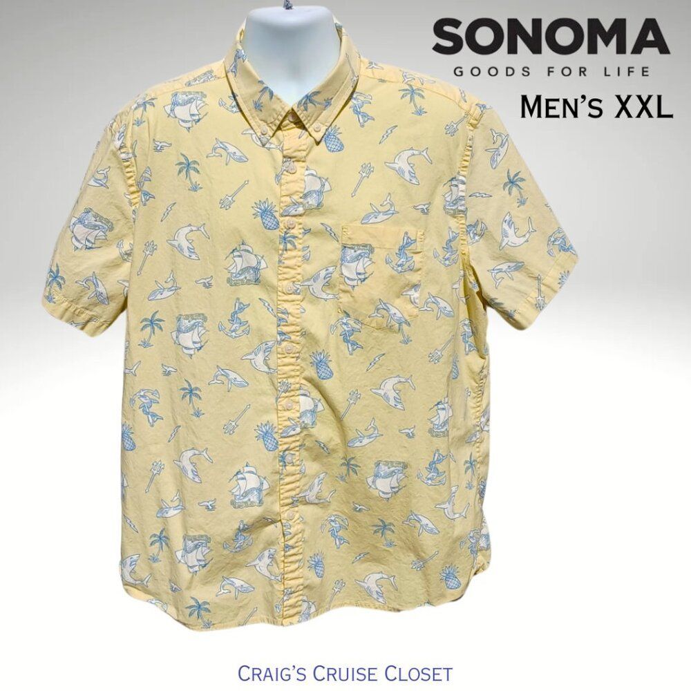 Sonoma Camp Shirt. Men's XXL Fun Tropical Print. Wear tucked or untucked.